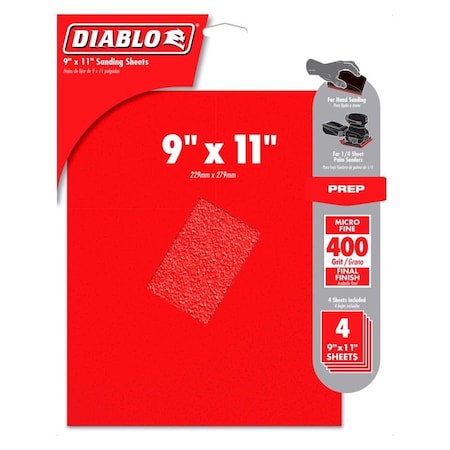 Diablo Diablo 9 in. L X 11 in. W 400 Grit Aluminum Oxide Sanding Sheet 4 pk DCS911400S04G